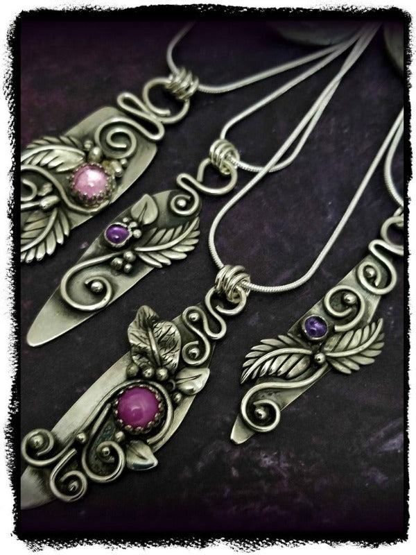 SOLD - FLORAL GARDEN PENDANT, JOZI, Sterling with Pink Sapphire, One of A Kind, Ready To Ship