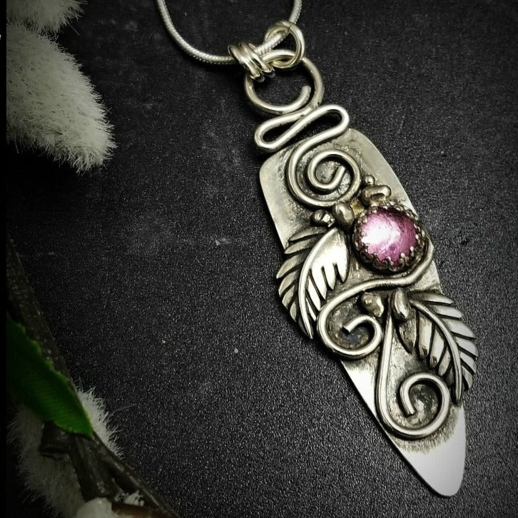 SOLD - FLORAL GARDEN PENDANT, JOZI, Sterling with Pink Sapphire, One of A Kind, Ready To Ship