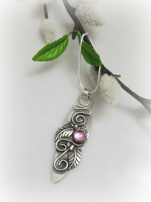 FLORAL GARDEN PENDANT, JOZI, Sterling with Pink Sapphire, One of A Kind, Ready To Ship
