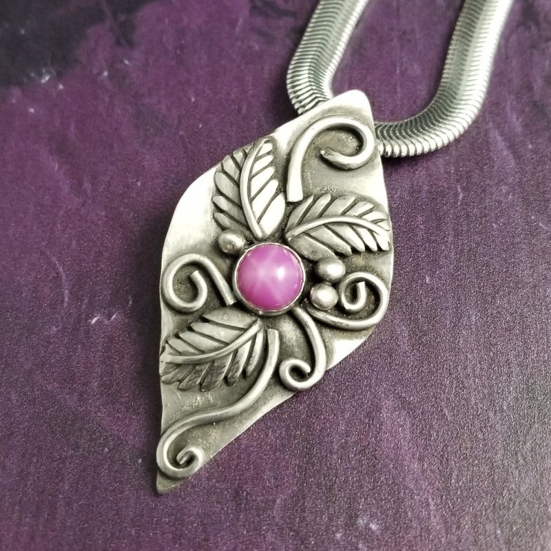 SOLD - FLORAL GARDEN PENDANT, Kami, Sterling with Star Ruby, Made To Order