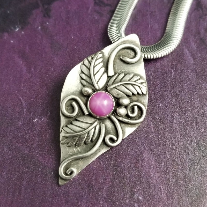 FLORAL GARDEN PENDANT, Kami, Sterling with Star Ruby, Made To Order