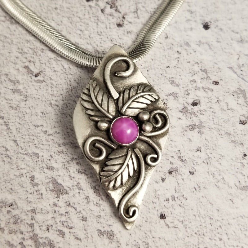 SOLD - FLORAL GARDEN PENDANT, Kami, Sterling with Star Ruby, Made To Order