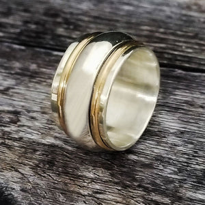 ROUGH & RUGGED Spinner Ring, Sterling Silver with Gold Accents {2 Color Options}