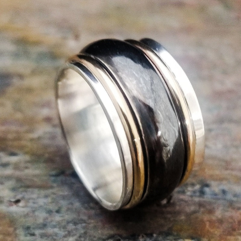 ROUGH & RUGGED Spinner Ring, Sterling Silver with Gold Accents {2 Color Options}