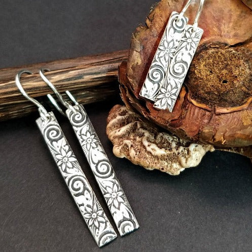 Wild Flower Earrings in sterling silver with handcrafted ear wires.